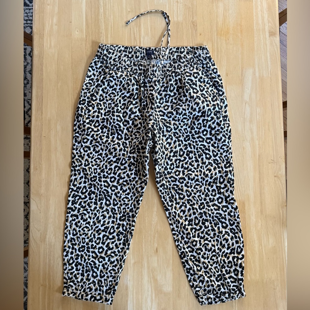 J. Crew Women’s Animal Print Linen Pants - Black and Cream